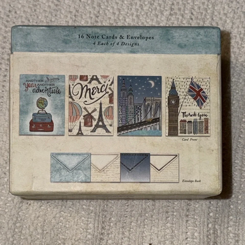 Lady Jayne Travel Theme Note Cards 16 Count Boxed Stationery Paris London NYC